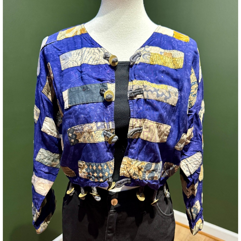 Vtg Nativewear Designs Patchwork Kimono Boho‎ Festival Cropped Jacket Women's S
